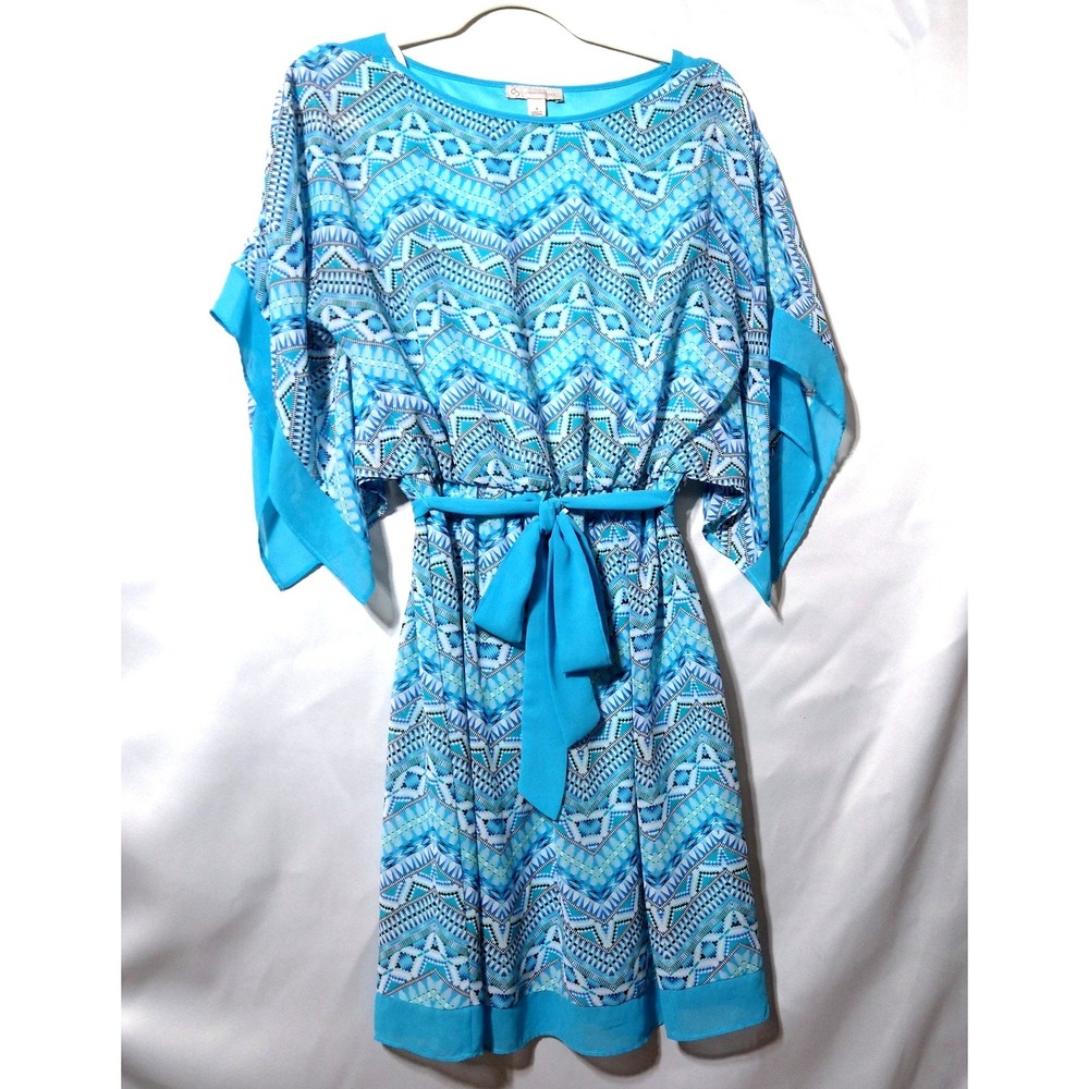 NWOT CB Light Flowy Blue Turquoise Dress  Boho-Chic Resort Soft Tribal  sz 4